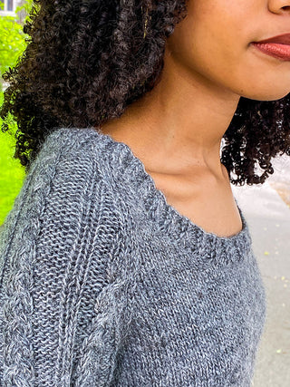 132B Woman’s Cabled Sleeve Raglan (Plymouth Yarn)