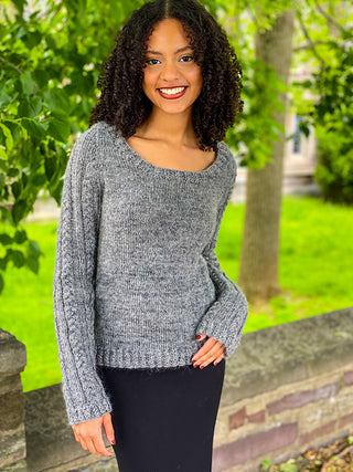 132B Woman’s Cabled Sleeve Raglan (Plymouth Yarn)